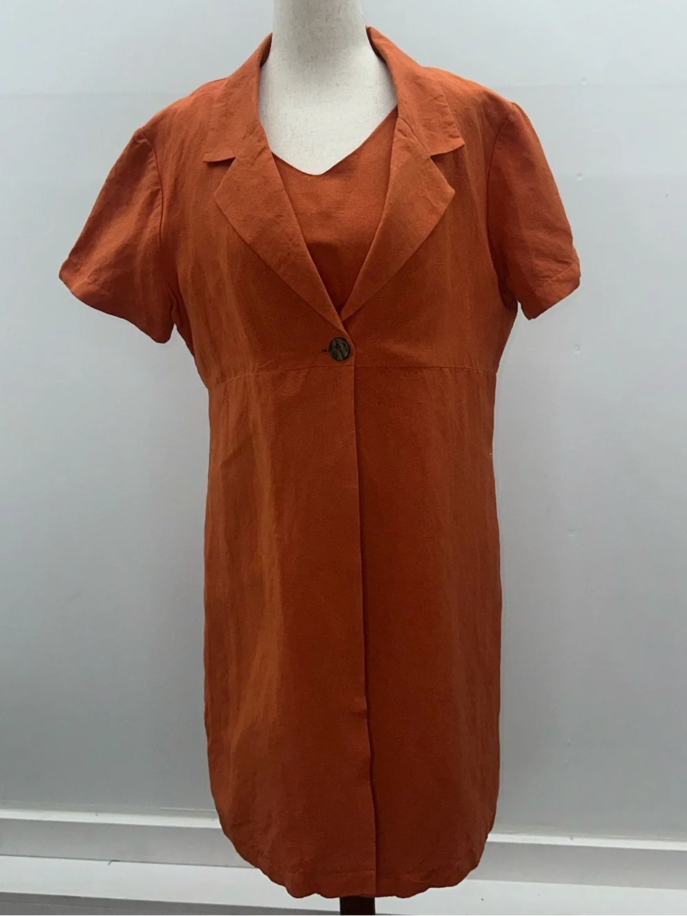 Vintage 90s Terracotta Linen Dress Set 2 Pc Sheath & Jacket Rust Orange Sz 12